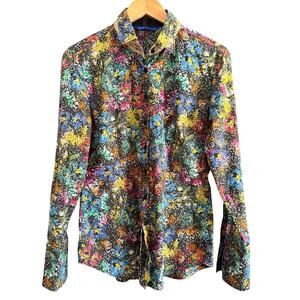 GEORG ROTH Abstract Black printed Shirt with Sequin Collar contrast cuffs Small